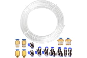 HUAZIZ 10 Meter PolyuréthaneTuyau Pneumatique 4 mm Transparent,PU Tuyau Air, avec 14 Connecteur Pneumatique 4 mm (2 Droits, 2 Coudes, 2 Raccords en T, 2 Séparateurs en Y, 6 Raccords Filetés Mâle)