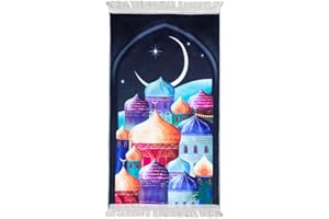 Windplusya Gebetsteppich für Kinder, 19.7x35.4 in Muslimischer Cartoon-Quasten-Gebetsteppich, Weicher Dicker Muslimischer Gebetsteppich Eid-Geschenk für Jungen/Mädchen. (Black)