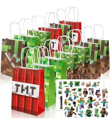 SAVITA 50 Stück Pixel Geschenktüten - 2 Stile, 17x25 Cm, Kunststoff, Für Kindergeburtstag & Partys