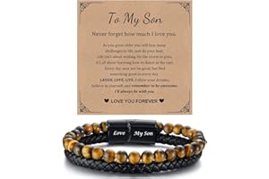 XUANPAI Mens Bracelets Mens Gifts, Black Leather Bracelet Tiger Eye Stone Bead Bracelet for Men, Anniversary Birthday Gift for Him Son Brother Fiance Soulmate Husband Boyfriend