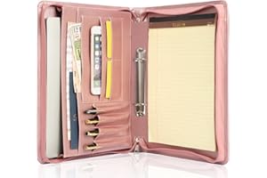 Calfinder Classeur à anneaux A4, 2 classeurs à anneaux A4, avec fermeture éclair, en cuir synthétique, porte-documents, organiseur de documents, cadeau pour femme, or rose