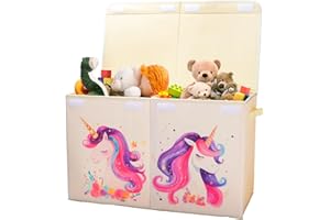 DECALSWEET Aufbewahrungsbox mit Deckel für Kinder, Große Zusammenklappbare Oxford-Spielzeugkiste mit Griff für Mädchen, Wasserdicht Robust Spielzeug Aufbewahrung im Kinderzimmer, 65×30×40 cm (Einhorn)