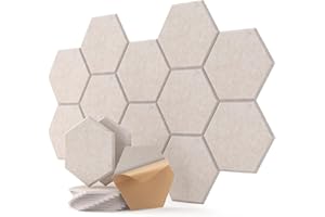 SOUNDSBAY Lot de 12 panneaux acoustiques hexagonaux auto-adhésifs, mur insonorisant haute densité pour décoration murale et traitement acoustique, panneaux insonorisants beige clair 30 × 26 × 0,9 cm