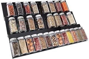 FAOKZE Portaspezie salvaspazio, Divisori per cassetti regolabili in larghezza da 30 cm a 60 cm, cucina, con 6 ripiani, Mensola Plastica, estensibile-Nero