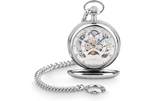 Hermann Jäckle Taschenuhr Calw mechanisch mit Handaufzug Skelettwerk I Mineralglas I Qualitätshandwerk inkl. Kette und Reiseetui