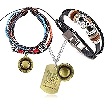 One Piece Cosplay Set - Luffy Halskette & Armband Mit Aufklebern