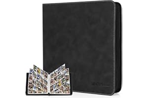 MewVeer Album Cartas, 12 Bolsillos Álbum de Carta Capacidad para 960 Cartas, Álbum de Tarjetas de Béisbol de Calidad y Duradero con Cremallera, Card Binder para Tarjetas YGO/MTG/TCG, Negro