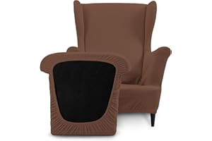 ‎TIANSHU TIANSHU Ohrensessel überzug, Ohrensessel Sesselbezug Enthält 1 Stuhlbezug und 1 Stuhlkissenbezug Stretch rutschfest Sesselschoner Abnehmbarer Sesselhusse Waschbarer (Tippe B, Kaffee)