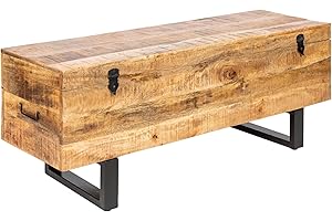 ‎INVICTA INTERIOR Invicta Interior Industrial Truhenbank Factory LOFT 115cm Mangoholz Natur Sitzbank mit Stauraum Holzbank Truhe