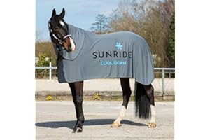 SUNRIDE Couverture rafraîchissante avec Couvre-Cou Cool Down (Set de 3) - pour Chevaux - Effet rafraîchissant Efficace - Fermeture magnétique - Utilisation Facile (135 cm)