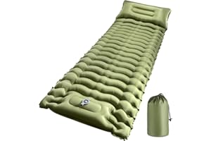 HSYFUNA Matelas de Camping Autogonflant, 13CM d'Épaisseur, Tapis Gonflable Ultraléger et Imperméable avec Oreiller et Pompe à Pied – Portable pour Tente, Plage, Randonnée, Camping