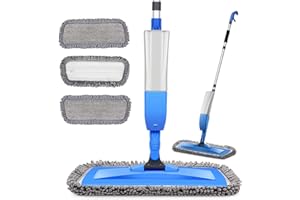 Bellababy Mopa Fregona, Spray Mop con Una Botella de Spray Recargable y 3 Almohadillas de Repuesto para Trapeador, Trapeador Plano para el Hogar, Cocina, Madera Dura, Madera, Cerámica (Azul Claro)