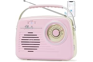 BINGXUE Retro Radio, Small Vintage Portable AM/FM Radios with Bluetooth, Support AUX Input/Headphone Output/SD Card/USB/MP3 Player/for Home/Outdoor/Kitchens/Girls（Pink）