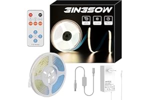 Gingsow COB LED Light Strip, Natural White 4000K z pilotem RF i zasilaczem, Listwa LED 5m CRI90+ ściemniana 24V LED Strip zestaw do dekoracji domu DIY