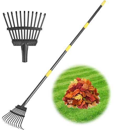 Râteau De Jardin 14 Dents Métal + Manche Réglable 86-183 Cm – Outil Robuste Pour Gazon, Feuilles, Paillis & Désherbage