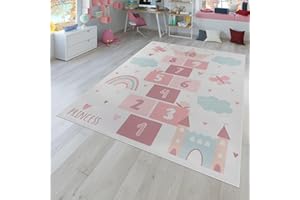 TT Home Alfombra Habitación Infantil De Juego Coches Infantil Animal Antideslizante, Color:Crema Rosa, Tamaño:160x220 cm