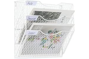 EasyPAG 3 Tier A4 Chicken Wire Mesh in Tray Wall Pocket File Holder Mail Organiser Magazine Storage Rack,White