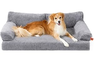 MEWOOFUN Ortopedyczna sofa dla psa, duża, wodoodporna, legowisko dla psa, przeciw lękom, pluszowy pokrowiec dla szczeniaków, 105 x 70 x 30 cm (szary, XL)