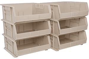 Akro-Mils 30235 AkroBins Plastic Storage Bins, Space-Saving Stackable Bins for Garage, Pantry, Craft Organization, 27.94 cm x 27.94 cm x 12.7 cm, Stone, 6-Pack