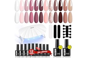 ‎MEFA MEFA Starterset mit Lampe 6W,12 Farben UV Nagellack Set Gelnägel Starterset Weiß Rosa Nude Glitzer Braun,Gel Nagellack UV Set mit Base Top Coat Gel und UV Lampe