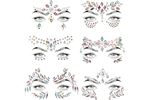 OWill 6 pezzi brillantini viso,Gemme strass adesivi,brillantini adesivi,adesivi viso halloween,Festival accessori adesivi viso gemme per festival viso gioielli,trucco dia de los muertos(multicolore)