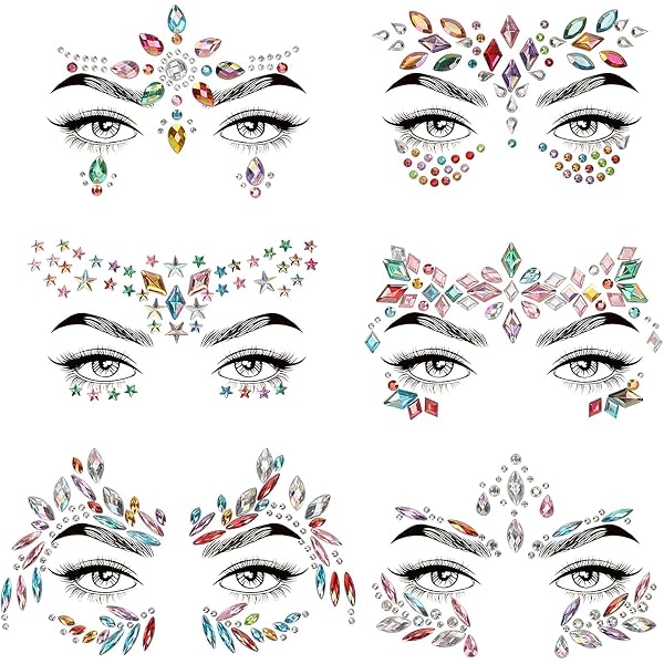 7 Gesichts-Edelstein-Aufkleber – Glitzernde Strass-Aufkleber Für Partys, Karneval & Kostüme (11 X 14 Cm)