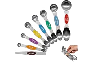 Meiyijia 304 de Acero Inoxidable Cuchara dosificadora,Dosificadoras de Cara para Ingredientes líquidos y Secos, cocción y horneado (Juego de 8 cucharas medidoras Doble cara/magnéticas)