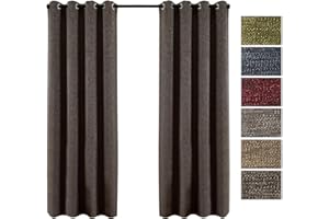 QINUO HOME Dark Brown Faux Linen Look Blackout Curtains 66" X 72" - Room Darkening Eyelet Thermal Insulated Curtains for Kids Room, Set of 2 Panels