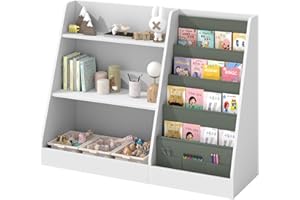 HUHOTE Kids Bookshelf,Children Kids Bookcase Shelves,Wooden Kids Storage Book Rack, Toddler Book Shelves Units Toy Organizer Cabinet Book Display Shelves for Bedroom, Playroom, Nursery, Kindergarten (White)