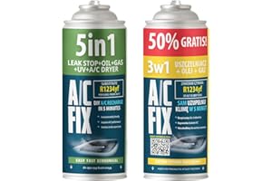 A/C FIX AC FIX 5-en-1 – R1234yf + 3 en 1 Réfrigérant pour climatisation automobile avec huile, produit d'étanchéité, colorant UV, dessiccant – Protège le compresseur