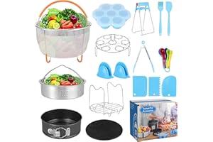 HOMGEN Zubehör für Instant Pot 18 PCS Schnellkochtopf Zubehör 5.3-6.8Qt Netz Dampfkorb Pfanne Untersetzer Eierregal Ofenhandschuhe Sahneschaber Dampfer Rack Tellerklammer Küchenzange Messlöffel