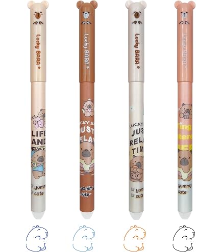 Clvsyh Capybara Stifte Set – 12 Einziehbare Gelstifte + 4 Lineale, 0,5 Mm, Radierbar, Mit Niedlichen Capybara Motiven