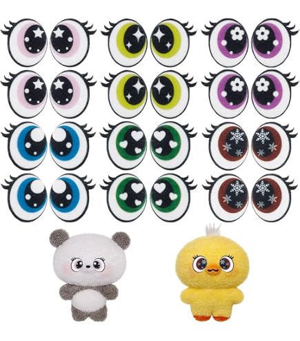 FINGERINSPIRE 40 Paia Di Ciglia In Feltro Per Peluche E Bambole – 4 Misure (Nero)