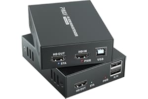 PWAY Extendeur HDMI KVM USB Extender 196ft / 60m Transmission sur Single Cat5e / 6/7 Full HD 4K@60Hz Support Loop Out 3D EDID Fonction