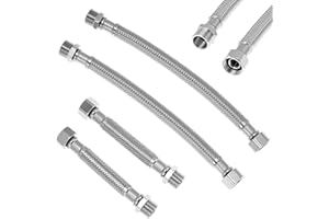 QWORK® 4 Stück Flexschlauch 3/8, 304 Edelstahl Wasserhahn Verlängerung 20cm/10cm, für Wasserhahn Bad Küche