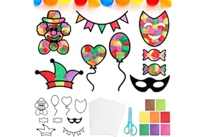 BOOMTOP 24 Stück Fensterbilder Basteln Karneval Kinder Clown Bastelset Ballon Bunte Fensteraufkleber Zirkus zum Basteln Fasching Geburtstag Fenster Dekoration Kindergeburtstag mit Buntglas-Effekt