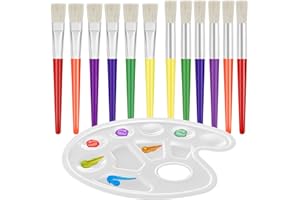 IETWATE 12PCS Kids Paint Brushes, Colorful Paint Brush Set Kids, Round Childrens Paint Brushes, Flat Paint Brush for Children with 2 Palettes, for Childrens Toddlers