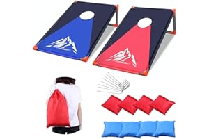 OBOVO Portable Cornhole Set Outdoor Cornhole Toss Game with PVC Framed & 8 Bean Bags & Carrying Bag for Kids, Backyard, Lawn, Beach 2-in-1 Camping Game Set