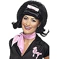 Smiffys 50s Flicked Beehive Bob, Black with Ribbon Bow, 1950's Rock'n'Rolla Fancy Dress, 1950s Dress Up Wigs