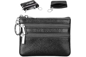 AFCJLTO 1 PCS Monedero Hombre, Estuche de Cuero para Llave de Coche, Monedero de Piel Cremalleras y Argolla para Llaves, Cartera Llavero pequeña para Hombre y Mujer, para Bolsas de Viaje (Negro)