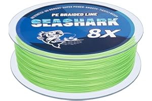 Seashark Línea de pesca trenzada de color que nunca se desvanece, 8 hebras, línea de pesca de polietileno súper fuerte, resistente a la abrasión, alambre de pesca cero estiramiento, excelente