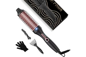 UMIGA Thermal Brush 38mm Curling Brush, Ceramic Thermal Brushes for Hair, Thermal Round Brushes with 5 Temperatures 120-200℃, Volumize Comb Curler Styling Tool Dual Voltage