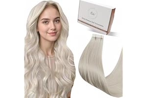 Hetto Tape in Hair Extensions Human Hair Blonde Hair Extensions Tape in Real Human Hair Invisible 14 Inch 20 Pieces/40g #60 Platinum Blonde