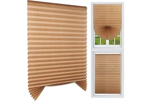 MI CASA Stick on Blinds Windows, No Drill Instant Temporary Curtains 90W x 150H cm Light Filtering Shade, Privacy Protection Bedroom, Kitchen, Bathroom, Easy Fit Blinds, with 2 Clips, Filtering-Khaki