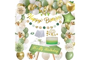 WLKQY Geburtstagsdeko Grün Gold, Deko Geburtstag Frauen Mann mit Happy Birthday Banner, Latex Luftballons, Geburtstag Schärpe, Pompons für Mädchen Junge 16 18 30 40 50 60 70 80 Geburtstag Party Deko