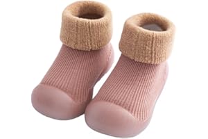 AIDIER Baby Toddler Winter Warm Sock Shoes Anti Slip Baby Boys Girls Thick Plush Slippers Socks Baby Fleece First Walking Shoes with Soft Rubber Sole for Girl Boy 9-12 Months Indoor