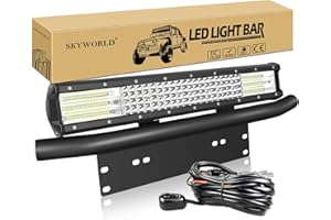 SKYWORLD Barra de luces LED, 20 pulgadas 510W Spot Flood Combo Beam Work Driving Lámpara con placa de matrícula Soporte de montaje Kit de arnés de cableado para camión Offroad Car ATV SUV 4X4