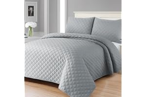 MIA we dress your home Luxury Quilted Bedspread Super King Size - 3 Piece Silver Embossed Bed Cover 270x250 Comforter Throw Ultra Soft Coverlet All Seasons