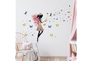 Tanlaby Stickers Muraux Fille Papillon Autocollants Mural Fée des Fleurs Stickers Muraux Fleurs Papillons pour Chambre de Bébé Pépinière D'enfant Décoration Murale De La Maison