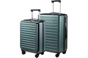 TydeCkare 2 Pcs 20/24 Luggage Set, Only 20" with Front Pocket & Expandable, Lightweight ABS+PC Hardshell Suitcase with TSA Lock & Spinner Wheels, 20" 37~41L + 24" 65L, DarkGreen